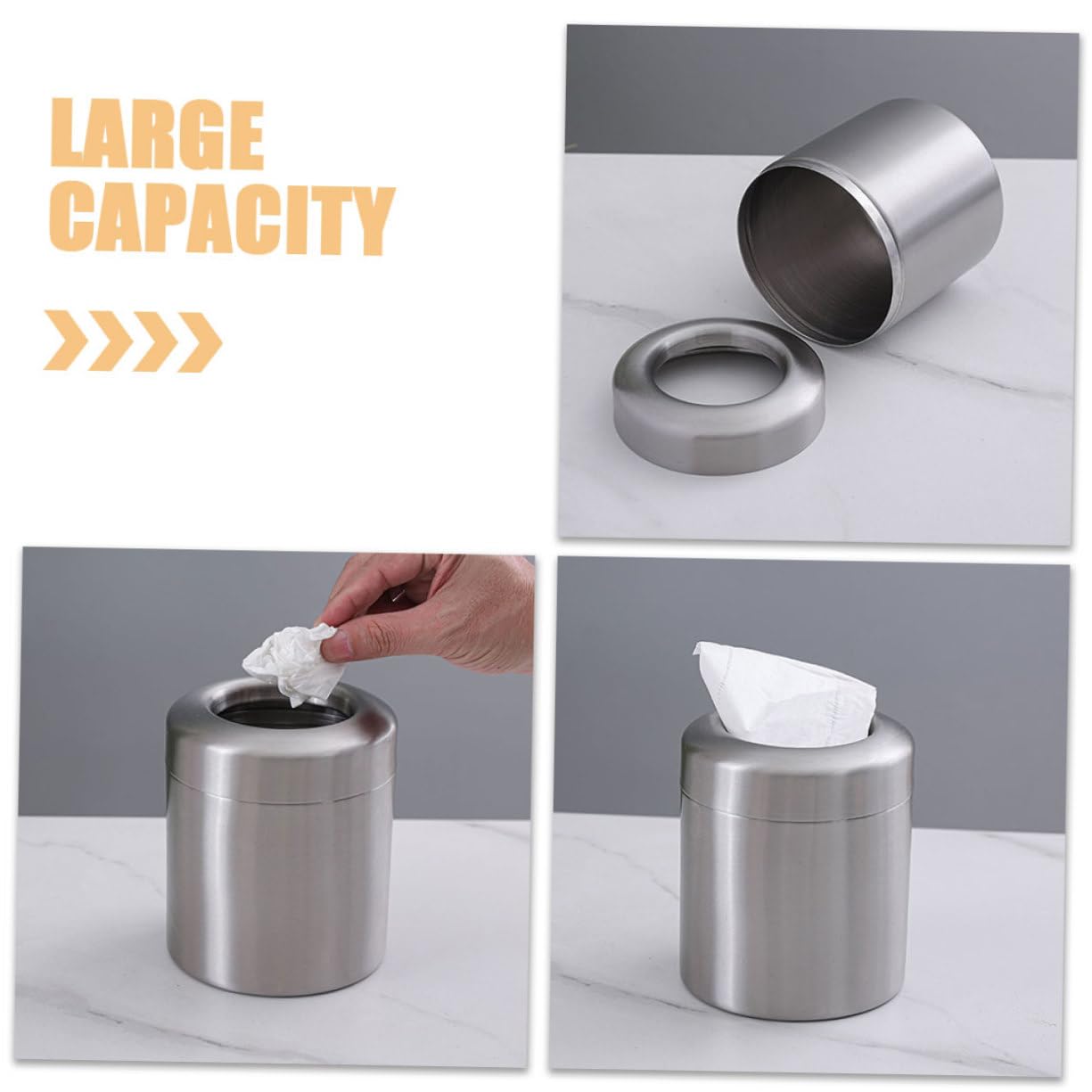 Poubelle en Acier Inoxydable 1, 5 L Argenté, Mini Corbeille de Bureau | Finition Brossée, Ouverture Pratique, Format Compact pour Table, Chambre, Salle de Bain ou Voiture