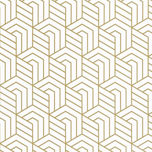 Abyssaly Vinilo Adhesivo Muebles Doradas, Papel Pintado Autoadhesivo Geométrico de Rayas, Vinilo Adhesivo pared Decoración Dormitorio, Baño, Sala de Estar, Cocina 44 x 300 cm