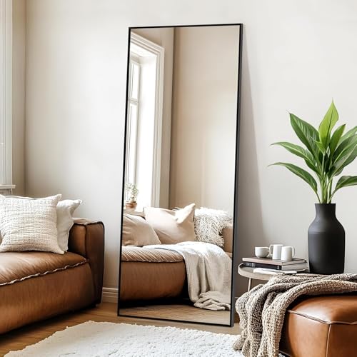 Image of XX-Large Black Full Length Mirror, 71x26 Wall Mirror Leaning or Hanging | Bedroom Decor Standing Mirror Accent for Living Room, Dressing Room Full Body Mirror, Apartment Decor and Outfit Checks