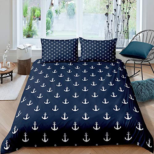 - Funda de edredón de Ancla Cama Individual,2 Piezas Ancla náutica Funda de edredón Azul Brillante,de Ancla de Barco Vida Marina Decorativa Suave Colcha de Cama,niños niñas
