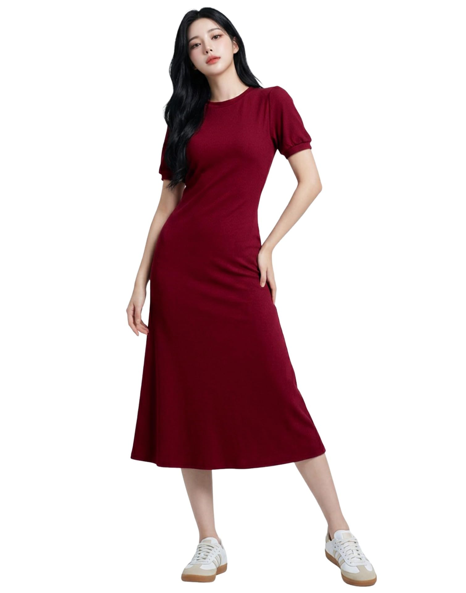 selvia Women A-line Maroon Round Neck Western Dress-picture-51