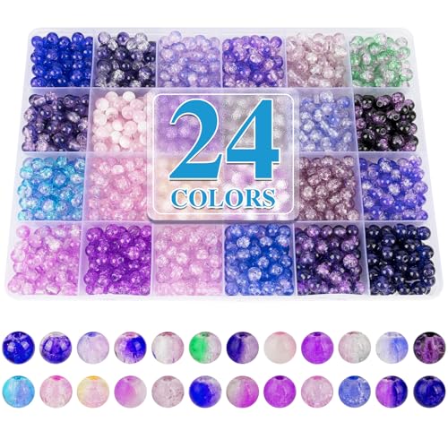 Image of XSEINO About 1200PCS 6mm Crack Glass Beads,24 Assorted Crack Violet Purple Series Colorful Crystal Beads for Bracelet and Jewelry Making and DIY Crafts,Friendship Bracelets