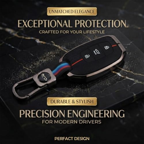 Image of Coll of Fest Luxury Metal Silicon Key Cover Compatible with Hyundai Creta i10 Grand i20 Elite i20 Active Xcent Verna 4s, Tucson Elantra Grand i10 Nios 3 Button Smart Key Glow in the Dark