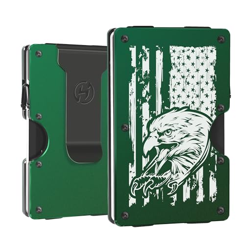 Image of Minimalist Wallets for Men | Eagle and American Flag | Aluminum RFID Blocking Metal Wallet | Front Pocket EDC Pull Wallet | Slim Tactical Wallet | Carbon Fiber Card Holder Money Case