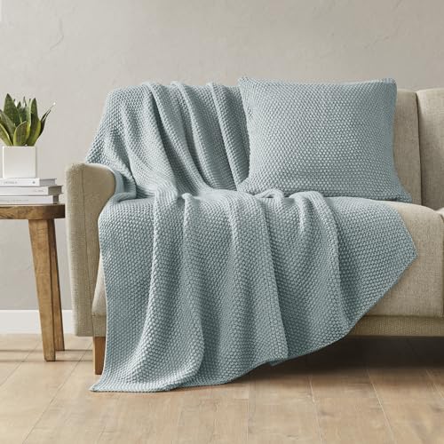 Image of Ink+Ivy Bree Knit Throw Blanket for Bed, Sofa, and Couch, Lightweight, Breathable, Soft & Cozy Summer Blanket, Throw (50 in x 60 in) Light Blue