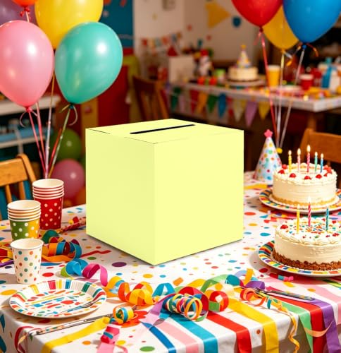 Image of SietDESEO Yellow Card Box for Graduation Large Gift Card Box Holder 9.8 inch x 9.8 inch Money Cards Box Diy Card Box for Wedding Reception Baby Shower Birthday Cards Box Holder