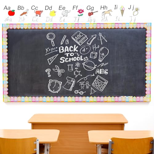 Image of BeYumi Crayon Holographic Border Trim - 65ft Back to School Colorful Crayons Holographic Straight Rolled Border Trim Iridescent Crayon Bulletin Board Set Classroom Office Chalkboard Door Party Decor