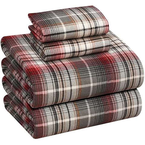 RUVANTI Flannel Sheets Queen Size - 100% Cotton Double Brushed Bed Sheets, Deep Pockets 16 Inches Queen Sheet Set, All Seasons Breathable & Extra Soft - Warm & Cozy, 4 Piece, Halloween Check Cover