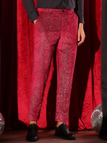 Lars Amadeus Glitter Velvet Pants for Men's Metallic Zipper Button Party Straight Leg Shiny Velour Trousers2