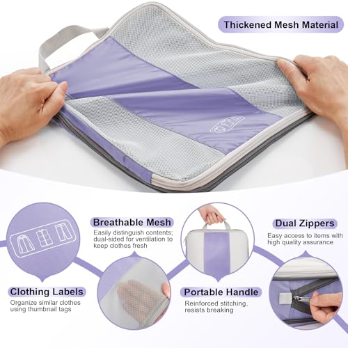 Image of OlarHike 10-Pack Compression Packing Cubes for Travel Essentials,Compressible Expandable Packing Cubes for Suitcase,Luggage Garment Bags for Travel,Handy Helper for Organizing Clothes(Purple Gray)