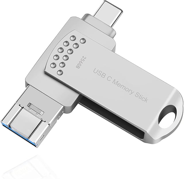 USB Flash Drive 256GB Memory Stick 3in1 for Phone Photo Stick Android USB C Stick External Storage Richwell compatible Phone Pad Pro iOS Macbook Android USB C PC Silver 256G-UCDD