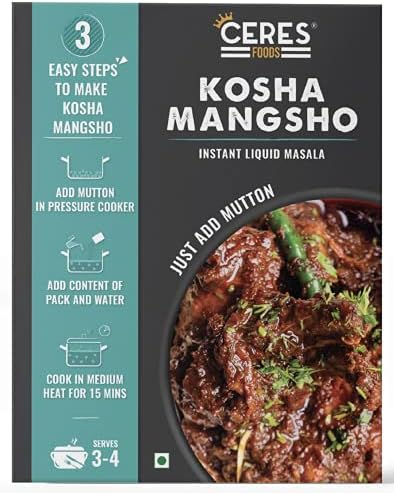 Ceres Foods kolkata Kosha Mutton Instant Liquid Masala | Mutton cooking paste | Curry Paste | Curry Mix | Shipped Fresh | Ceres Foods Kosha Mangsho Ready to Cook Gravy |Kosha Mangsho Paste | Masala| Bengali Recipe | Bengali Masala | Kosha Masala | Mutton Masala | Meat Masala | Chicken Masala | Easy to cook | 3 steps Recipe | Mutton Kosha Gravy | Authentic spices| Ready in 15 Mins | Serves 4 | No Preservatives, Colours or Artificial Flavours | 200g | Just add Mutton