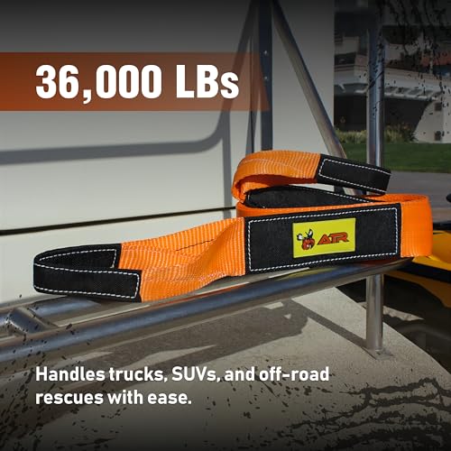 Image of Recovery Tow Strap 3.5 x 20 ft, 36,000 lb for Off-Road Recovery | 36,000 lb heavy-duty tow strap for trucks, SUVs and UTVs; reinforced loops, abrasion resistance and storage bag included