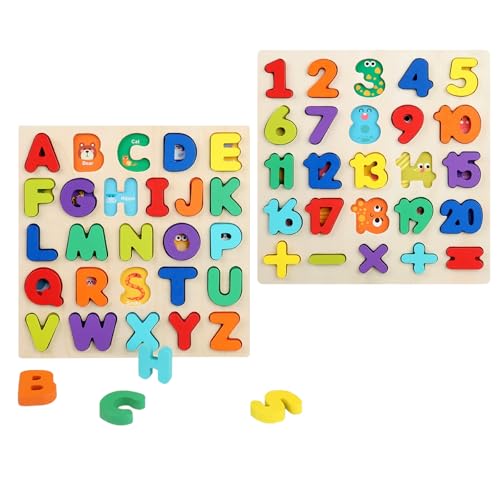 Alphabet Puzzle â€“ 2 Pcs Wooden Number Jigsaw Blocks, 