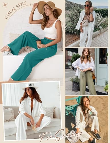 Image of Linen Pants for Women Flowy Palazzo Pants Boho High Waist Wide Leg Trousers Summer Beach Vacation Outfits 2026