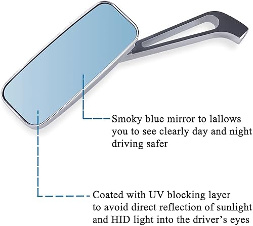 Miniatura 5 de Espejos retrovisores para motocicleta OUMURS de 8 mm10 mm, rectangulares, cromados, cuadrados, convexos, de vidrio azul ahumado, para manillar,