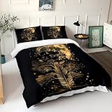 Juego de funda de edredón tamaño Super King, diseño abstracto de ramas de luna y plumas, microfibra cepillada, suave y acogedor, juego de ropa de cama de 3 piezas, fácil cuidado, fundas de edredón