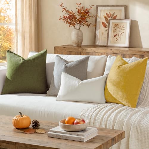 Image of Fall Decorative Throw Pillow Covers Pack of 2,22x22 Inch Mustard Yellow