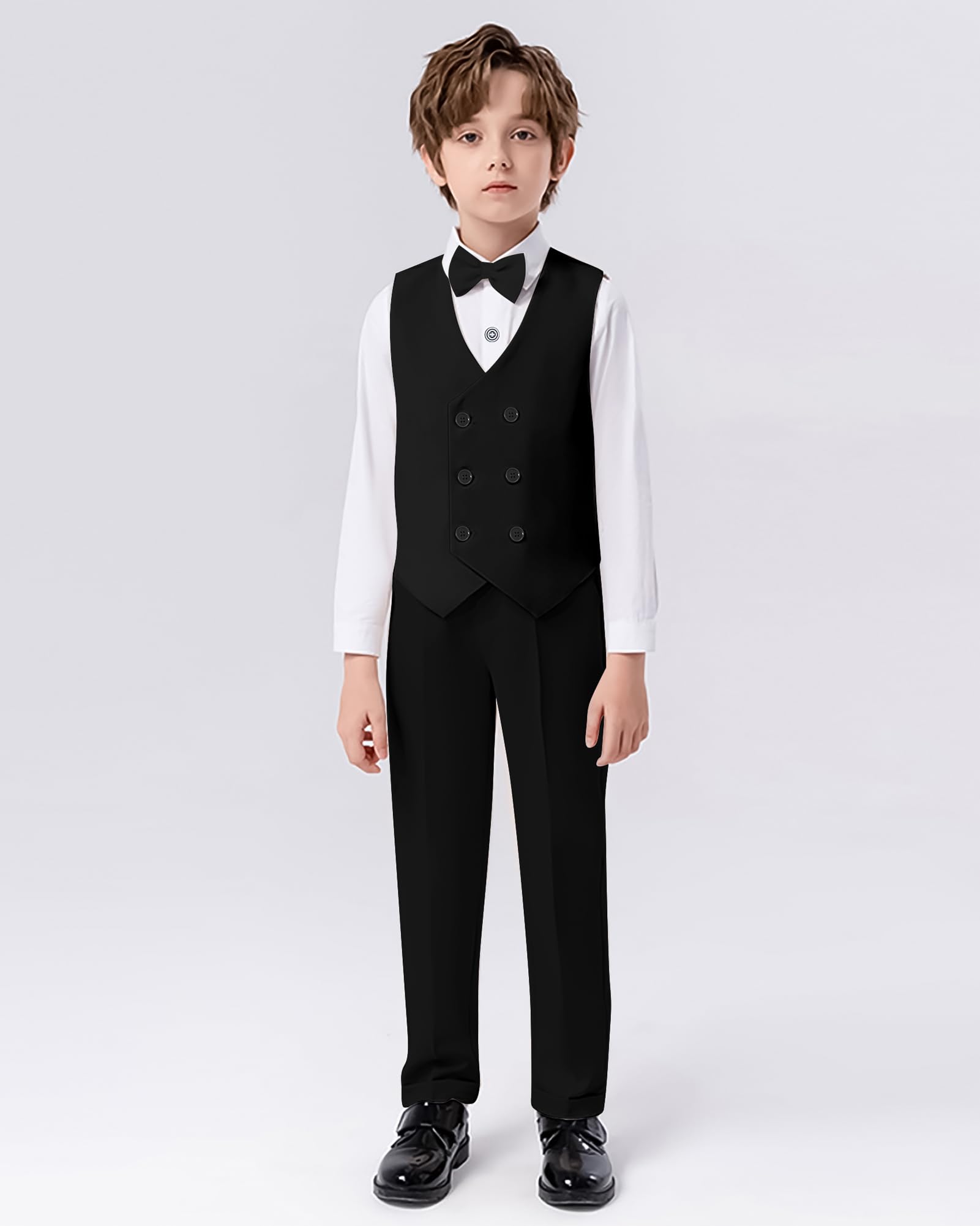 Garçon Gentleman Vêtements Ensembles 6-10 Ans, Enfant Mariage Baptême Tenue Costume Haut Chemise+Gilet+Pantalon+Nœud Papillon