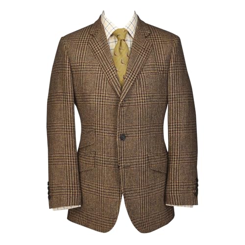 Men's Vintage Herringbone Tweed Blazer Notch Lapel Two Button Winter Wool Blend Western Casual Jacket Sport Coat