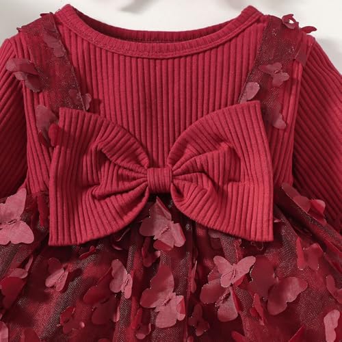 Infant Baby Girl Butterfly Dress Ruffle Puff Sleeve Tutu Tulle Dress Bowknot Princess Dresses Photograph Party Outfits 3-24M4