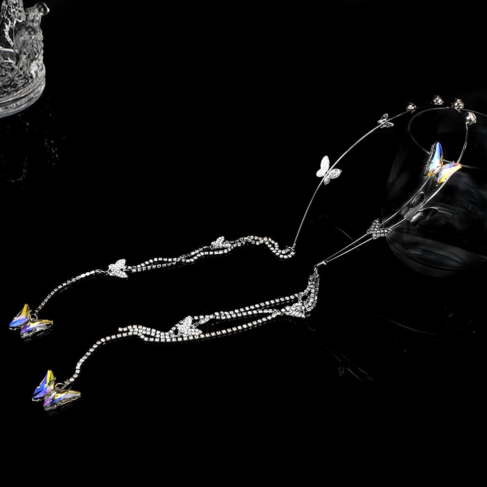 Amazon.com : AHONEY Butterfly Rhinestone Headband Silver  display picture 1