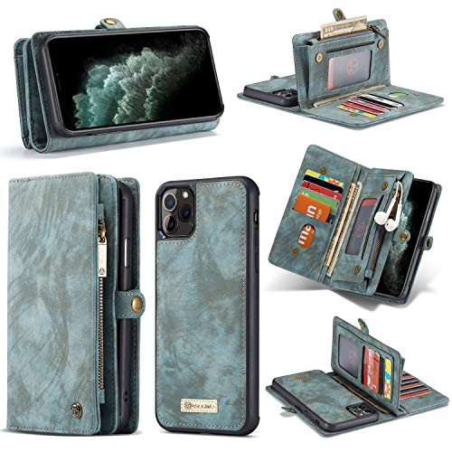 GFU Detachable iPhone 11 Pro Wallet Case, Best Design Leather TPU Magnetic Flip Folio with Card Holder Strap Zipper 2-in-1 Purse Protective Case for iPhone 11 Pro 2019 5.8 for Women Girl Men (Blue)