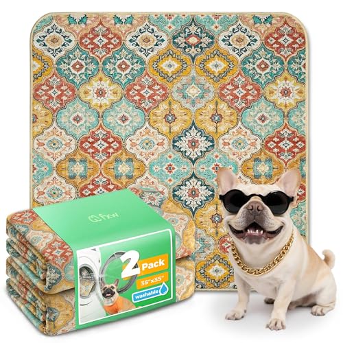 Image of FXW Washable Pee Pads for Dogs, Puppy Pads with Super Absorbent, Specifically Designed for FXW Rollick /Homeplus Dog Playpen, 35 inch Square, Beige Gourd, 2 Packs