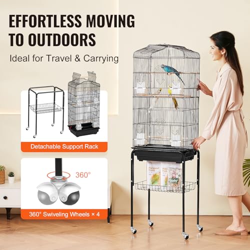 VEVOR 64-inch Open Top Large Parrot Bird Cage with Detachable Rolling Stand for Parakeets Finches Canaries Lovebirds Cockatiels Budgies Small Quaker Conures Flight Birdcage with Swing and Perch - Image 5