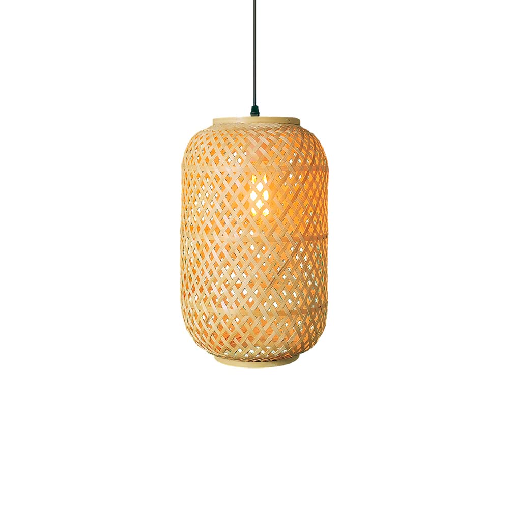 MOKLMDE26/E27 Retro Hotel Bamboo Lantern Pendant Lamp Fixture For Kitchen Island Dining Room Woven Hanging Lingting Indoor Decoration Chandelier Mesh Lampshade Restaurant Living Room