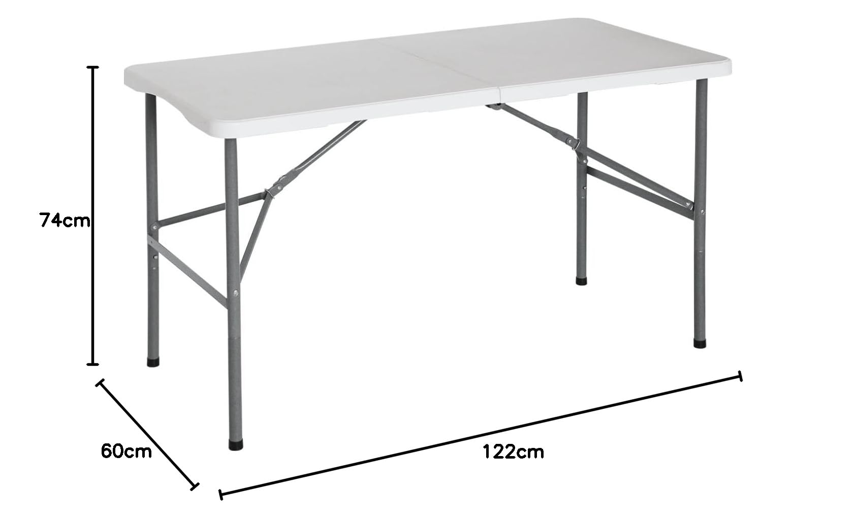 THINIA HOME - Mesa Plegable Portátil para Camping 122cm, Resina, Uso Interior y Exterior, Jardín, Terraza, Eventos y Celebraciones, Catering, Diseño Maleta, Asa de Transporte, Ligera, Blanco