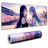 MEWOOCUE Japanese Cherry Blossom Mouse Pad XL Extended Desk Mat, Non-Slip Rubber Base Stitched Edge Gaming Pc Desktop Large Mice Pad, 31.5 x 11.8 in,Japanese Sexy Anime Girl
