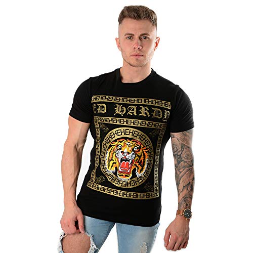 Ed Hardy | Tiger Tile Print Half Sleeve T-Shirt Small Black
