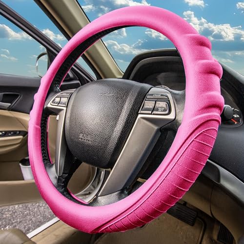 Image of FH Group Universal Fit Silicone with Grip and Pattern Massaging Grip Steering Wheel Cover fits most Cars, SUVs, Trucks, and Vans Baby Pink