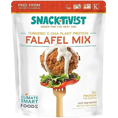 Snacktivist Foods - Turmeric Chia Falafel Mix, Gluten-Free, Egg-Free, Dairy-Free, Non-GMO, Vegan, Vegetarian, High in Protein, Bread Crumb Breading Alternative, 9 Ounce Cover