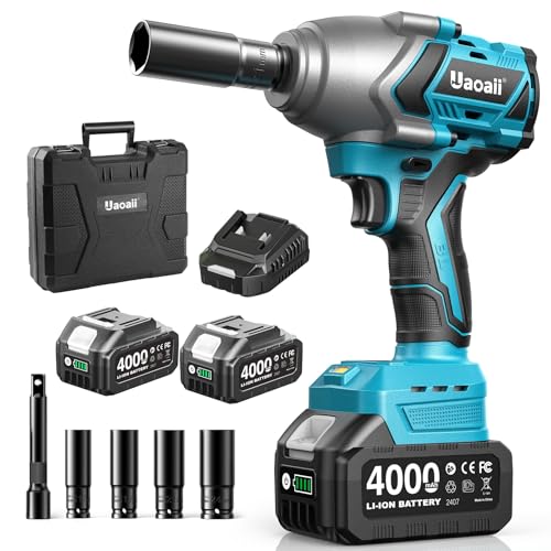 Uaoaii 1/2 Impact Wrench 900Ft-lbs(1200Nm), 1/2 Impact Gun & 2x 21V 4.0Ah Batteries, Fast Charger, 4 Sockets & Storage Box, 1/2 Drive High Torque Impact Drill for Lug Nuts, Cars, Tires