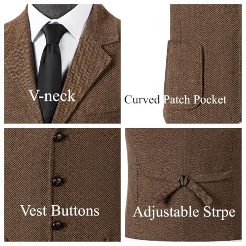 Image of Men's Tweed Suit Vest Western Herringbone Wool Casual Waistcoat for Groomsman