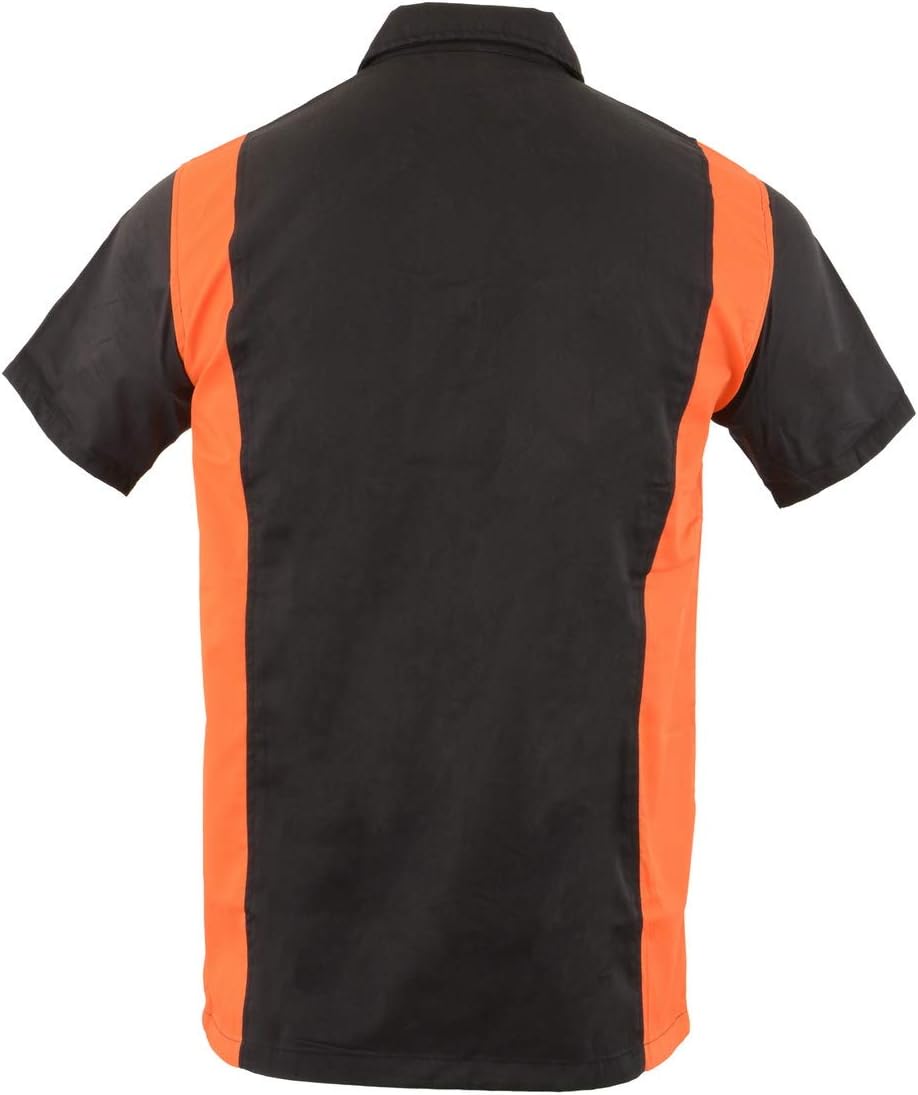 Biker Clothing Co. Mens Mdm11675.94 Men’s Two-Tone Black and Orange Short Sleeve Motorcycle Mechanic Shirt - Image 2