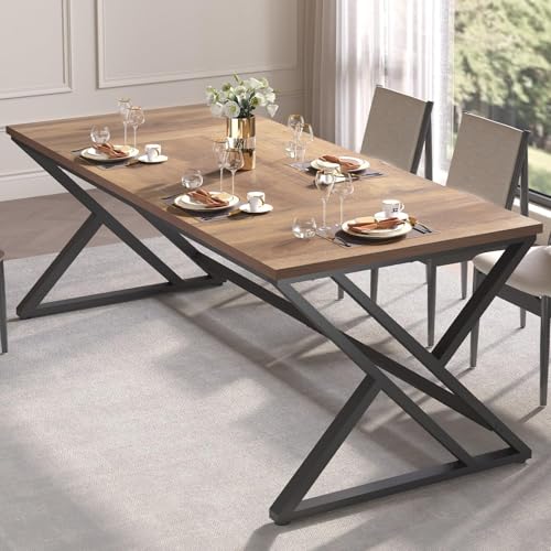 Image of Modern Industrial Computer Desk | Extra Long, Home Office Study Writing Table | Wooden Workstation with Metal Frame | Executive Gaming Desk | Walnut Cream | 160x80x75 cm