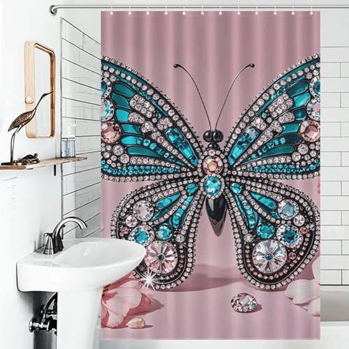 Rideau de douche en tissu à strass motif papillon chic et moderne - 5