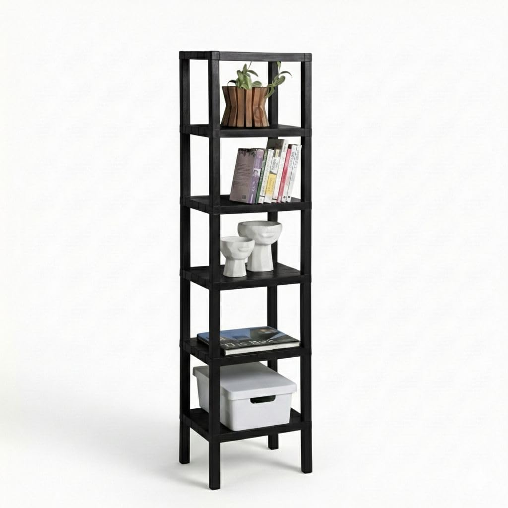 DIVCHI 6 Tier Side Table Bedside Storage Rack for Small Spaces | Display Rack | Kitchen Side Stand | Living Room Organiser | Bedroom Bookshelf | Space-Saving Shelving Unit (Black)