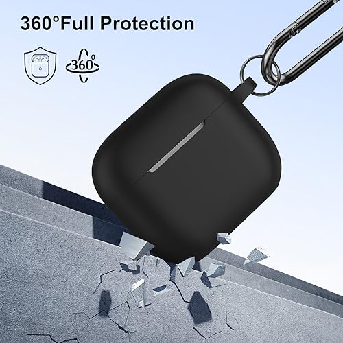 KOKOKA Case Cover Compatible with Airpods 3 with Cleaner kit, Premium Soft Silicone Skin Case Cover Shock Absorbing Protective Case for Airpods 3rd Generation with Carabiner, Black - Image 5