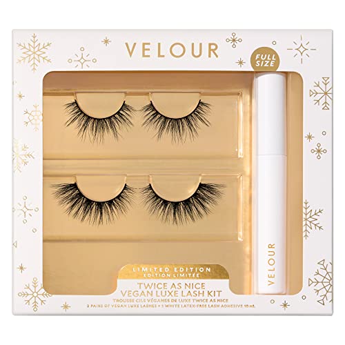 Velour Lashes Twice As Nice Kit, False Eyelashes - Lightweight, Reusable, Handmade Lashes - Wear up to 25+ Times & Lash Adhesive Set - Strong Hold Glue