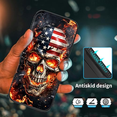 wiaekosef for iPhone 17 Pro Case Built in Slide Camera Lens Cover,Heavy Duty Shockproof Protection Dual Layer Case for iPhone 17 Pro 6.3'' 2025,American Flag Flame Skull - image 5