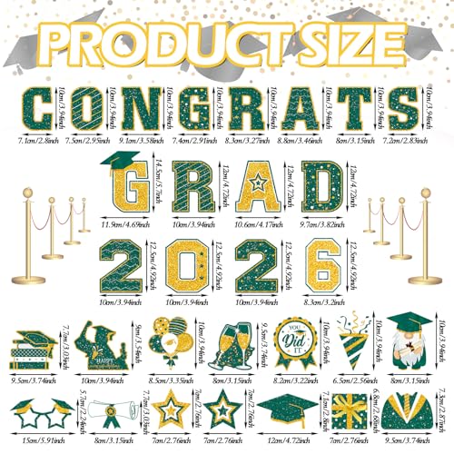 Image of Landhoow 30 Pcs Graduation Car Magnets 2026 Senior Graduation Car Decoration Bumper Sticker Congrats Grad Magnet Magnetic Refrigerator Decal for Grad Parade Party Supplies(Green, Gold)