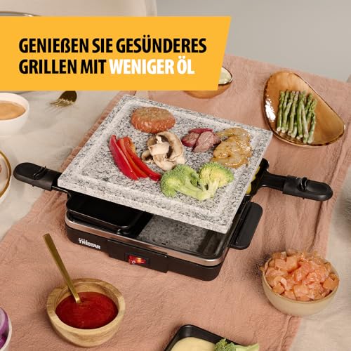 Tristar Raclette-Stein – Steingrillplatte – Grillfläche 21 x 21 cm – Geeignet für vier Personen – Inklusive 4 Pfännchen – BPA-frei – RA-2745 – Bild 3