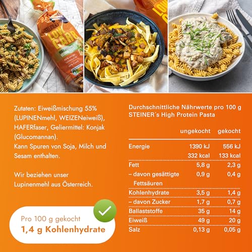 STEINER´s Low Carb High Protein Pasta Mix | 95% weniger Kohlenhydrate | High Protein Tagliatelle + Fusilli | 49g Protein | ballaststoffreich, (STEINER's High Protein Pastamix, 3+3 Pack) …