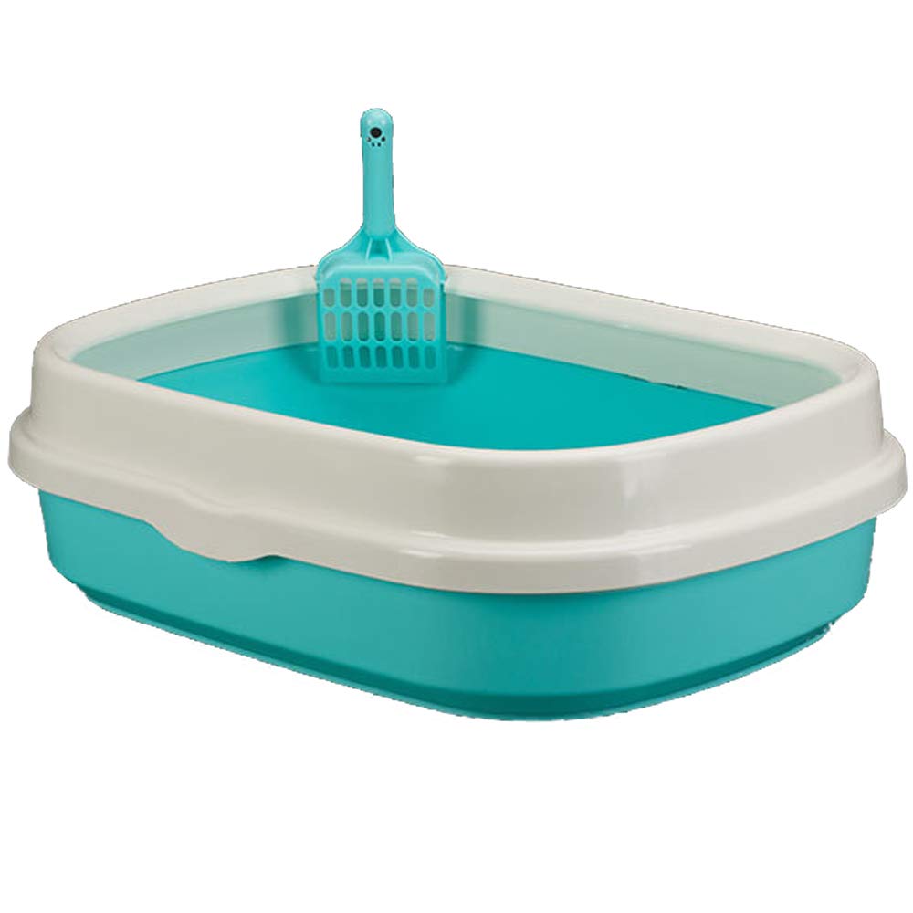 DAODANGUI Clean Pet Cat Kitty Open Top Large Cats Litter Box cat litter pan with Scoop (Green)