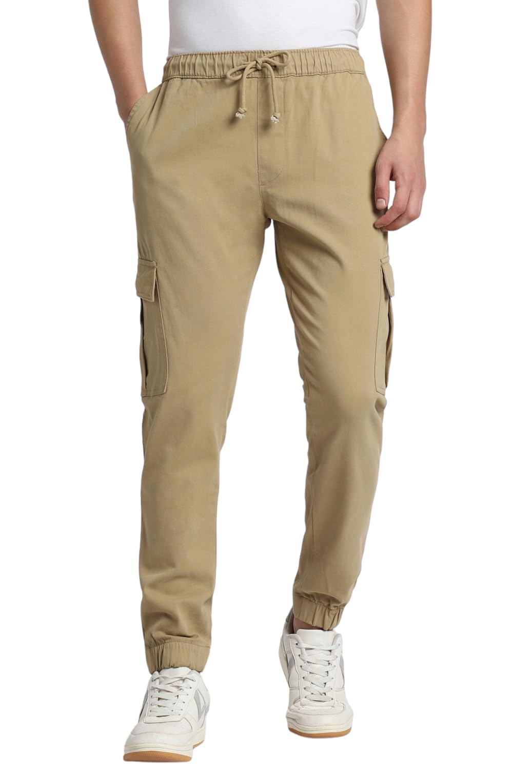 Dennis Lingo Men Relaxed Fit Mid Rise Cargo Joggers in neutral