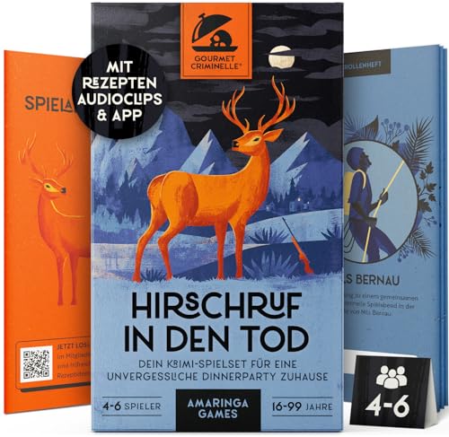 Stadtkrimis Exit Escape Stadtführung Gourmet Criminelle® Krimidinner für zuhause I 4-6 Personen I Mysteriöser Mordfall Hirschruf in den Tod für Deine Crime Dinner Party I Spannendes Krimi Dinner Spiel ab 16 Jahren I 4-6 Spieler